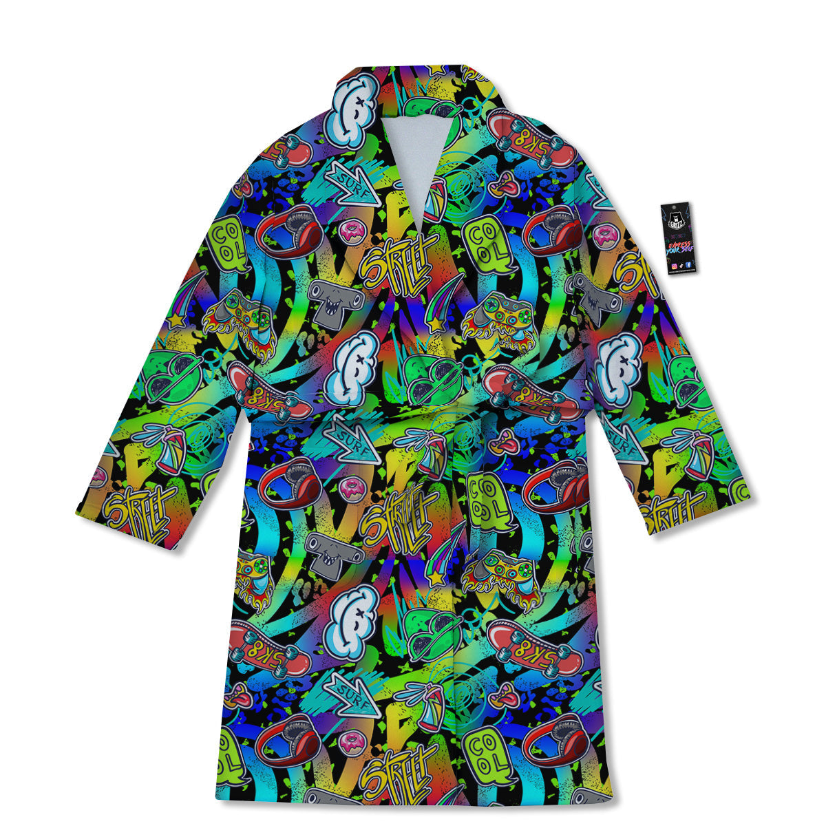 Abstract Alien Graffiti Text Print Pattern Bathrobe-grizzshop