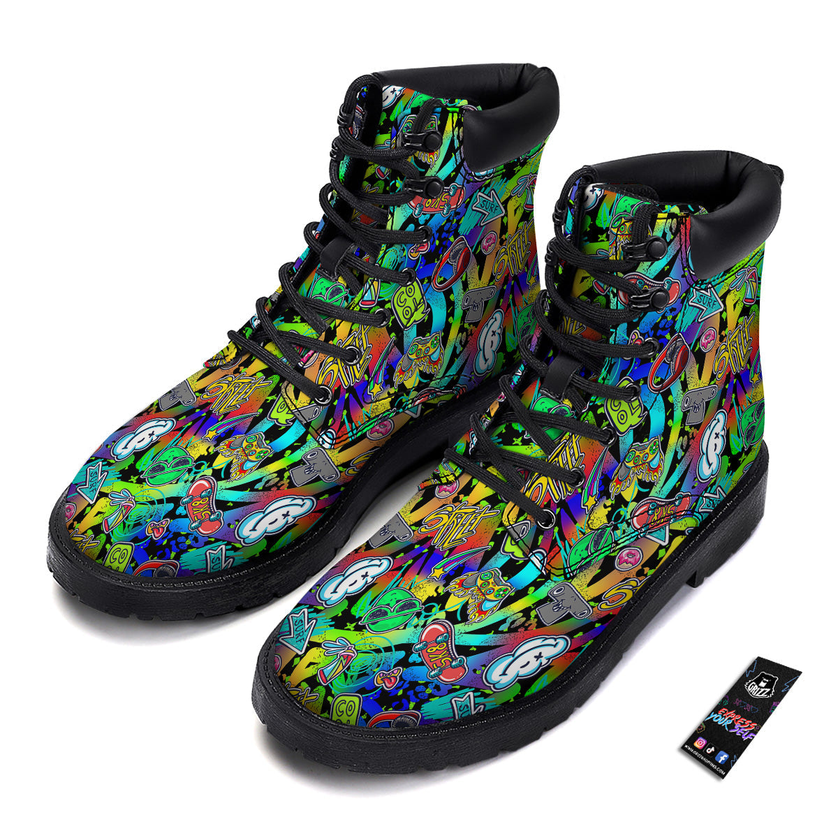 Abstract Alien Graffiti Text Print Pattern Boots-grizzshop