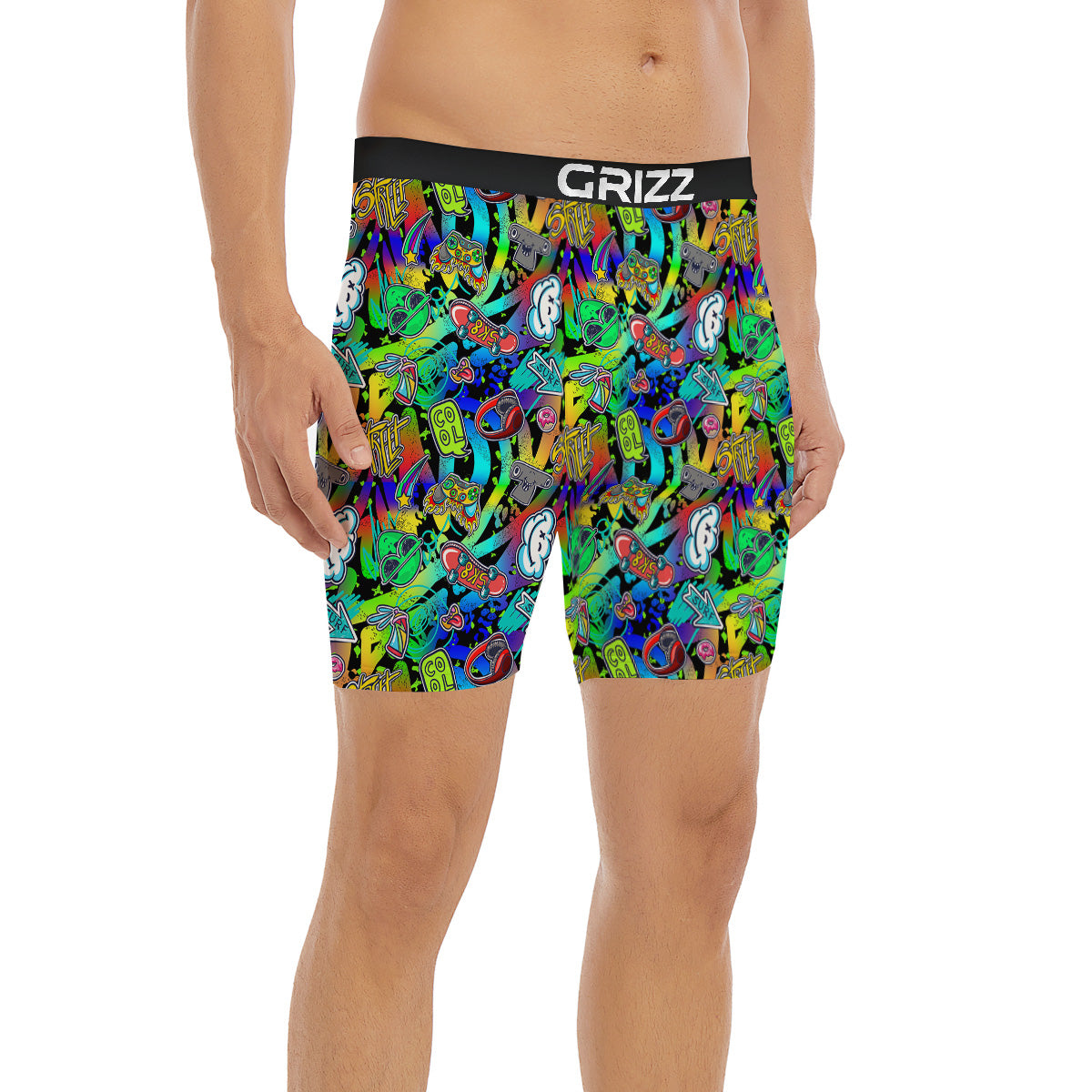 Abstract Alien Graffiti Text Print Pattern Boxer Briefs-grizzshop