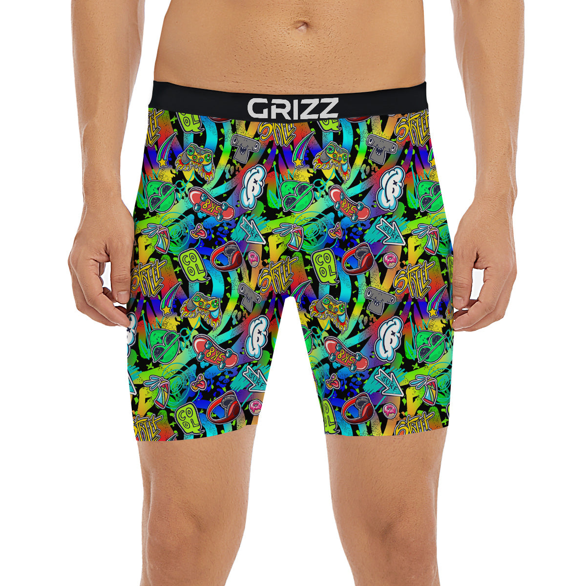 Abstract Alien Graffiti Text Print Pattern Boxer Briefs-grizzshop