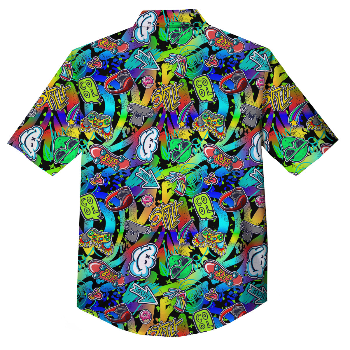 Abstract Alien Graffiti Text Print Pattern Button Up Shirt-grizzshop