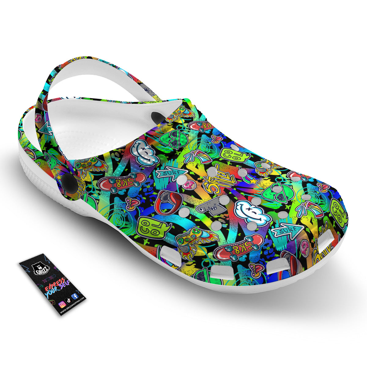 Abstract Alien Graffiti Text Print Pattern Clog-grizzshop