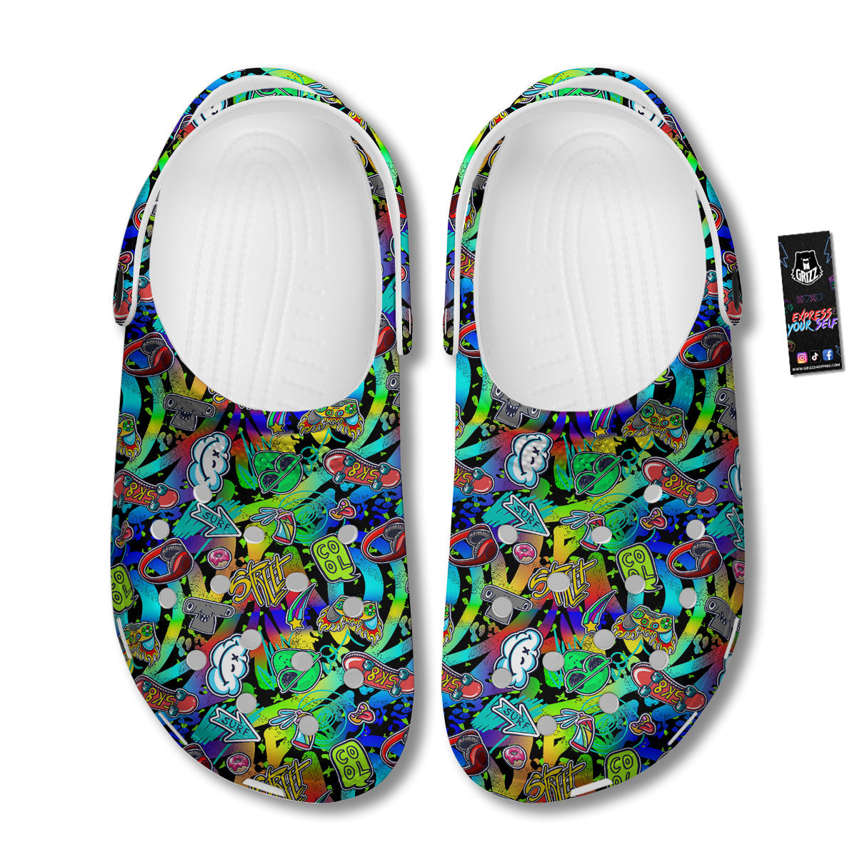 Abstract Alien Graffiti Text Print Pattern Clog-grizzshop