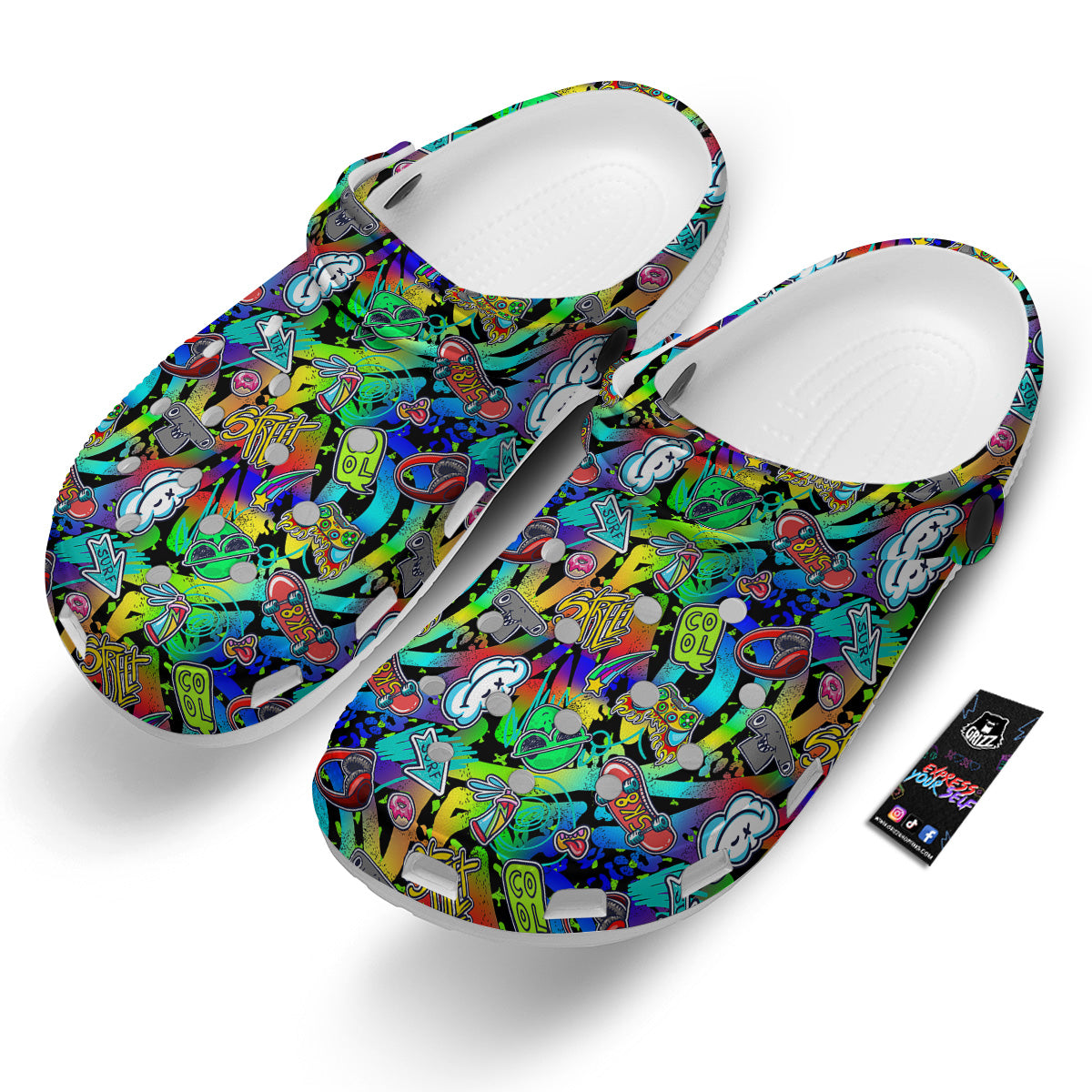 Abstract Alien Graffiti Text Print Pattern Clog-grizzshop