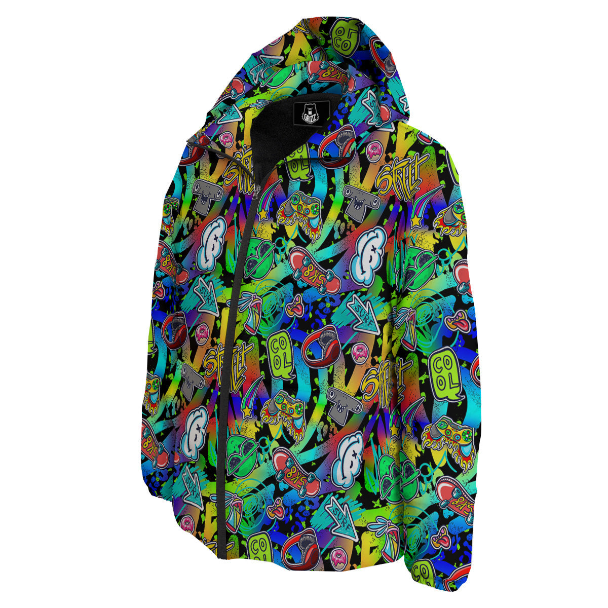 Abstract Alien Graffiti Text Print Pattern Down Jacket-grizzshop