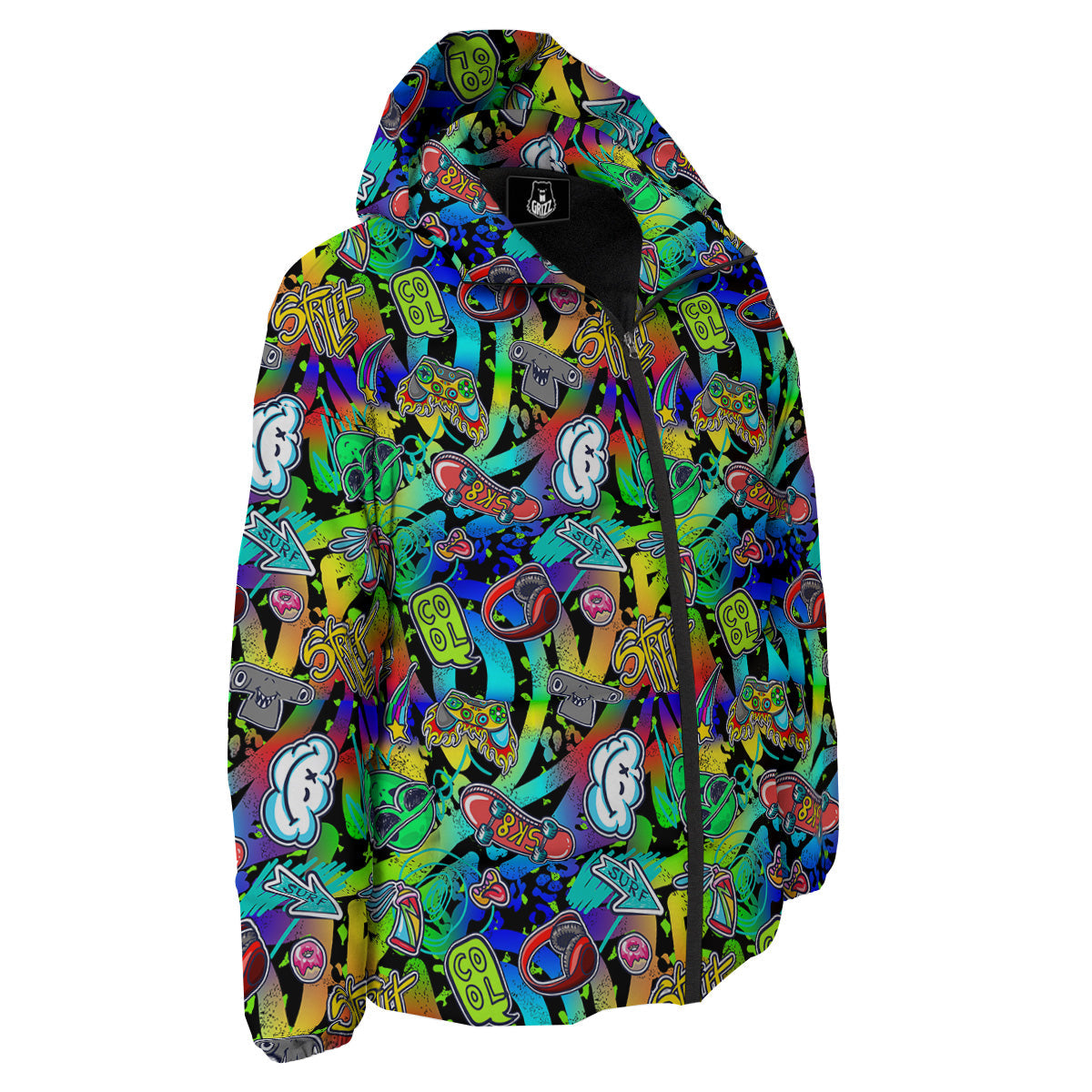 Abstract Alien Graffiti Text Print Pattern Down Jacket-grizzshop