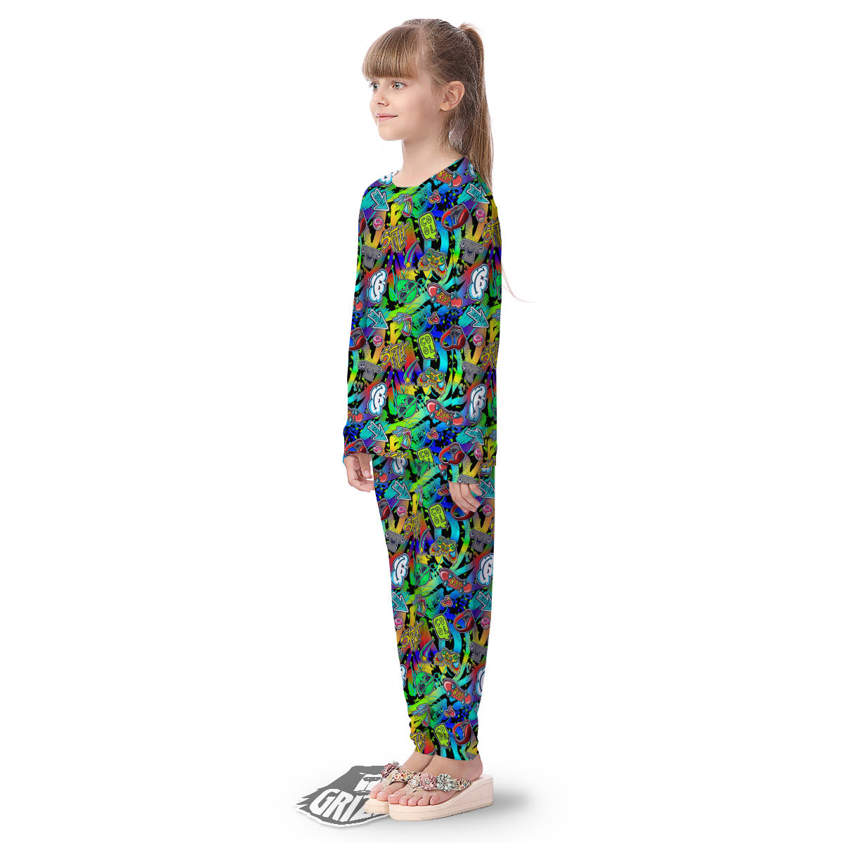 Abstract Alien Graffiti Text Print Pattern Kid's Pajamas-grizzshop