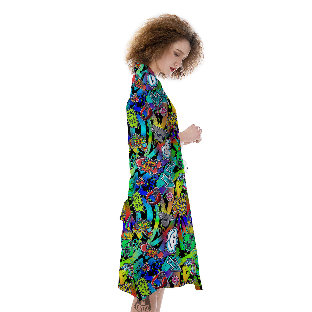 Abstract Alien Graffiti Text Print Pattern Kimono-grizzshop