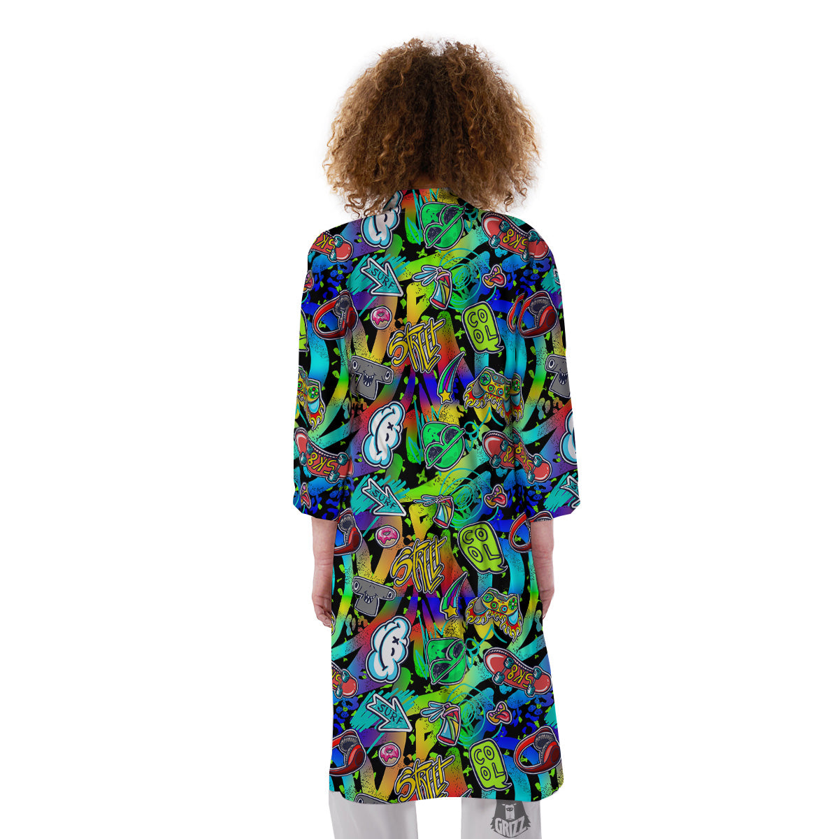 Abstract Alien Graffiti Text Print Pattern Kimono-grizzshop