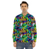 Abstract Alien Graffiti Text Print Pattern Men's Dress Shirts-grizzshop