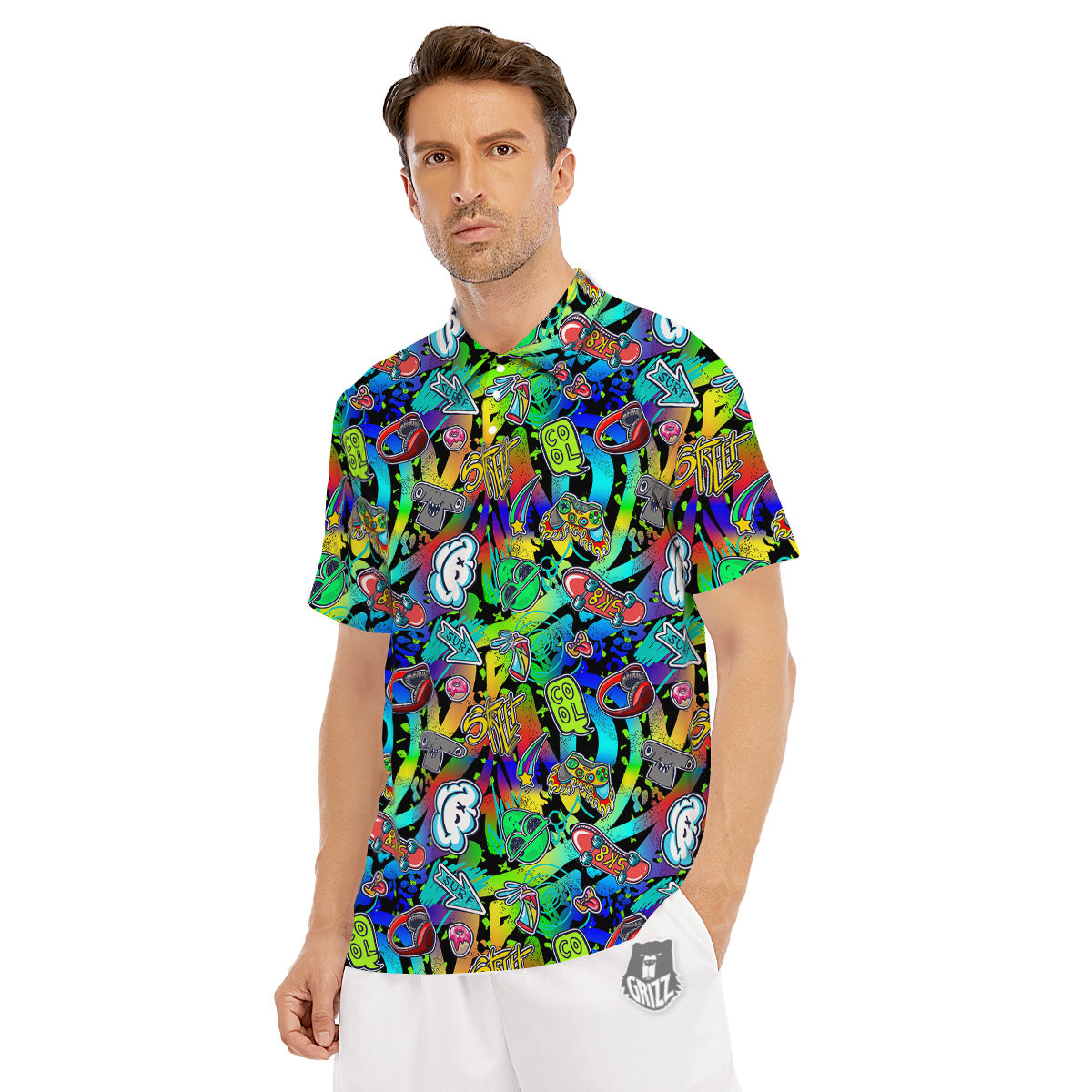 Abstract Alien Graffiti Text Print Pattern Men's Golf Shirts-grizzshop