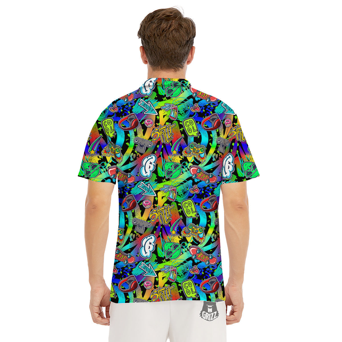 Abstract Alien Graffiti Text Print Pattern Men's Golf Shirts-grizzshop