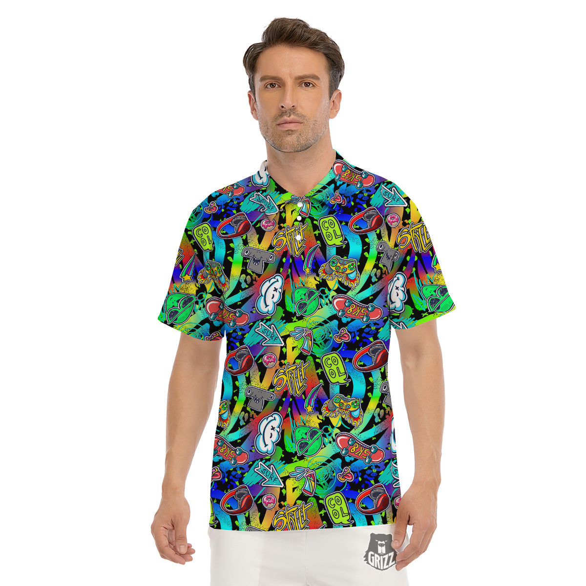 Abstract Alien Graffiti Text Print Pattern Men's Golf Shirts-grizzshop