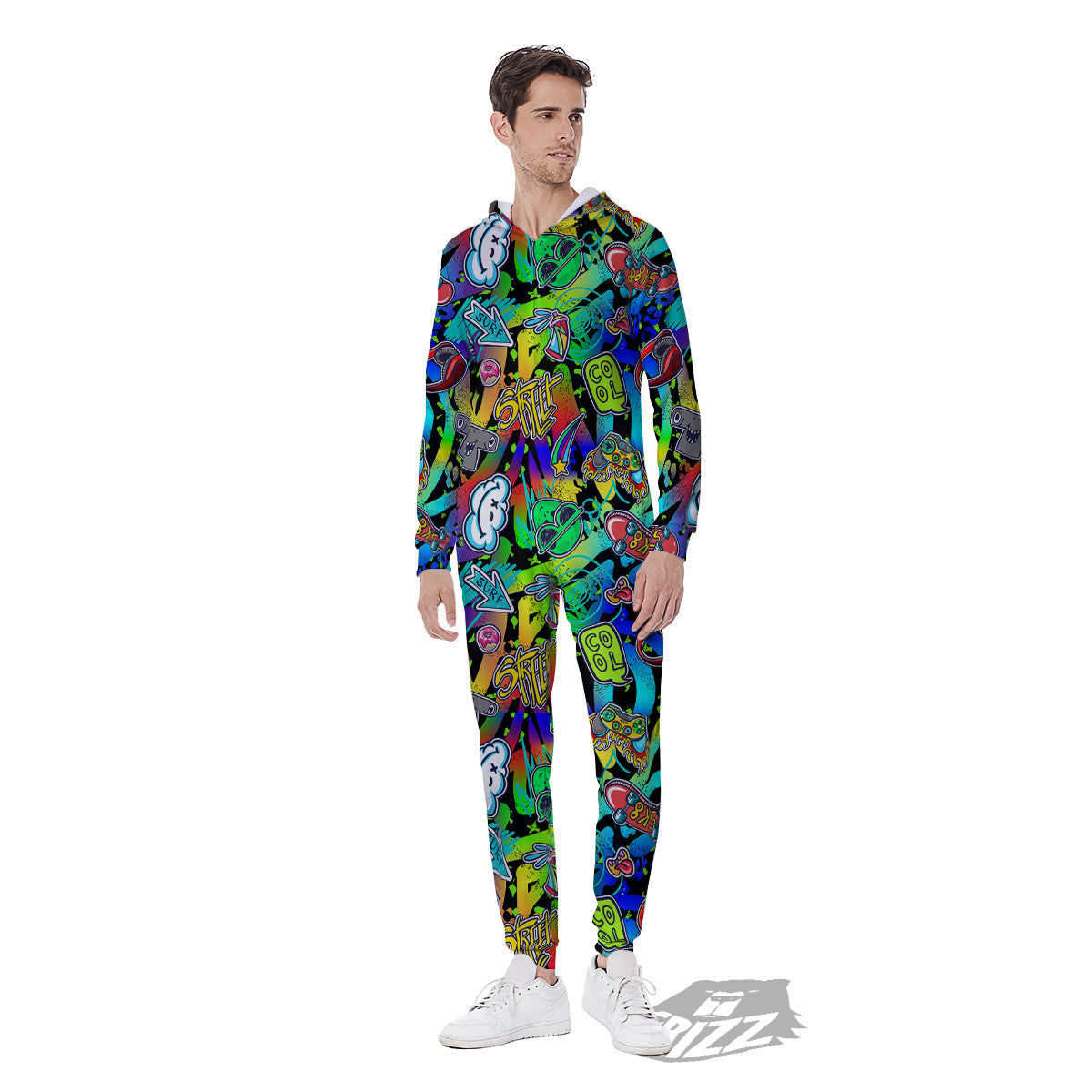 Abstract Alien Graffiti Text Print Pattern Men's Jumpsuit-grizzshop