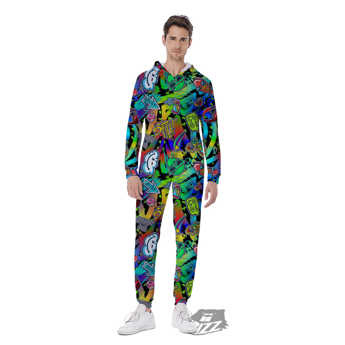 Abstract Alien Graffiti Text Print Pattern Men's Jumpsuit-grizzshop