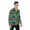 Abstract Alien Graffiti Text Print Pattern Men's Long Sleeve Shirts-grizzshop