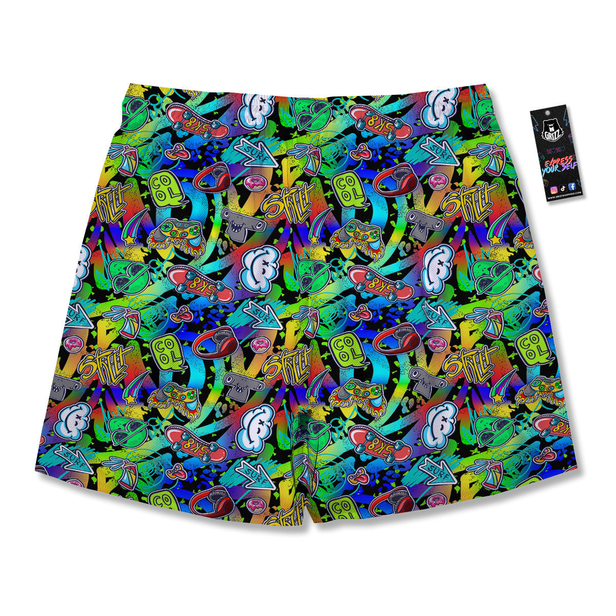 Abstract Alien Graffiti Text Print Pattern Men's Running Shorts-grizzshop