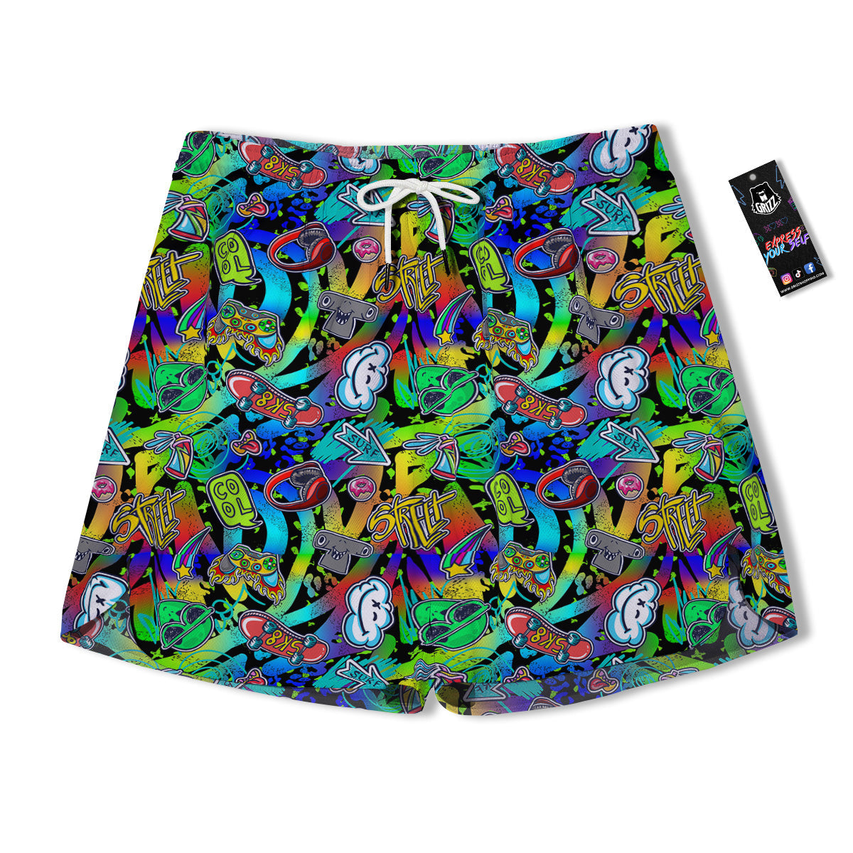 Abstract Alien Graffiti Text Print Pattern Men's Running Shorts-grizzshop