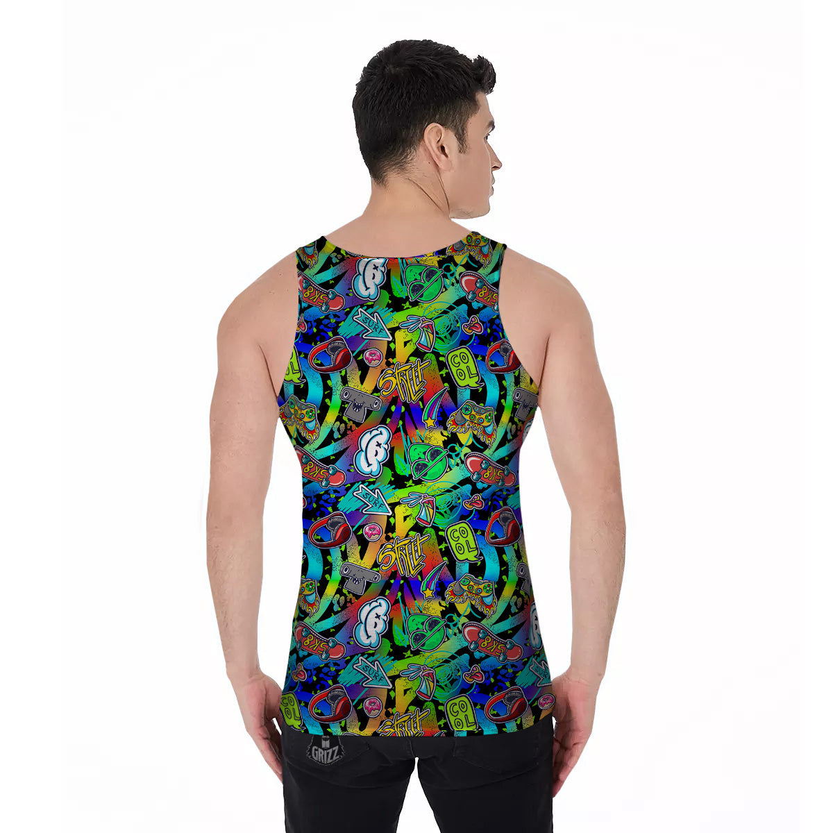 Abstract Alien Graffiti Text Print Pattern Men's Tank Top-grizzshop