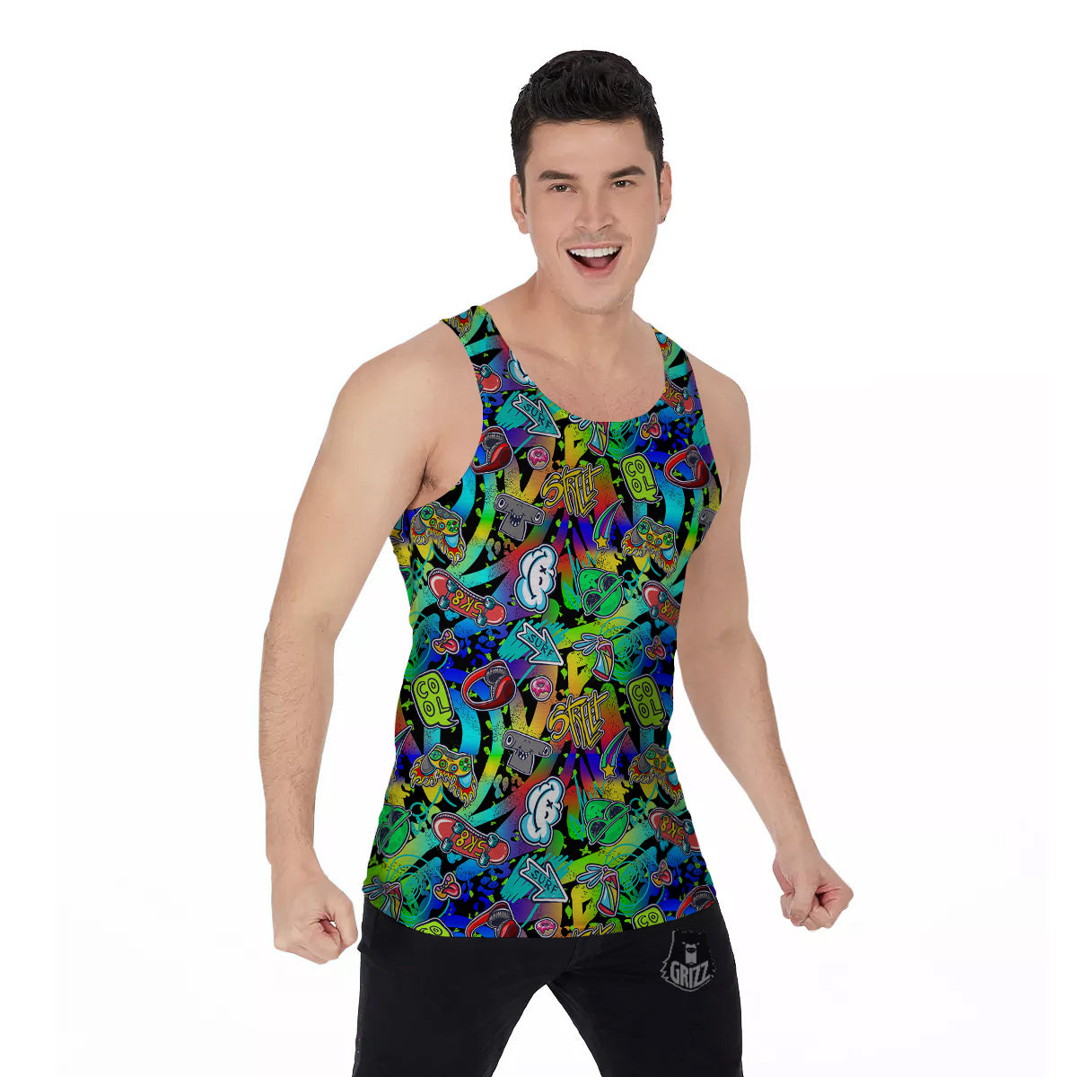 Abstract Alien Graffiti Text Print Pattern Men's Tank Top-grizzshop