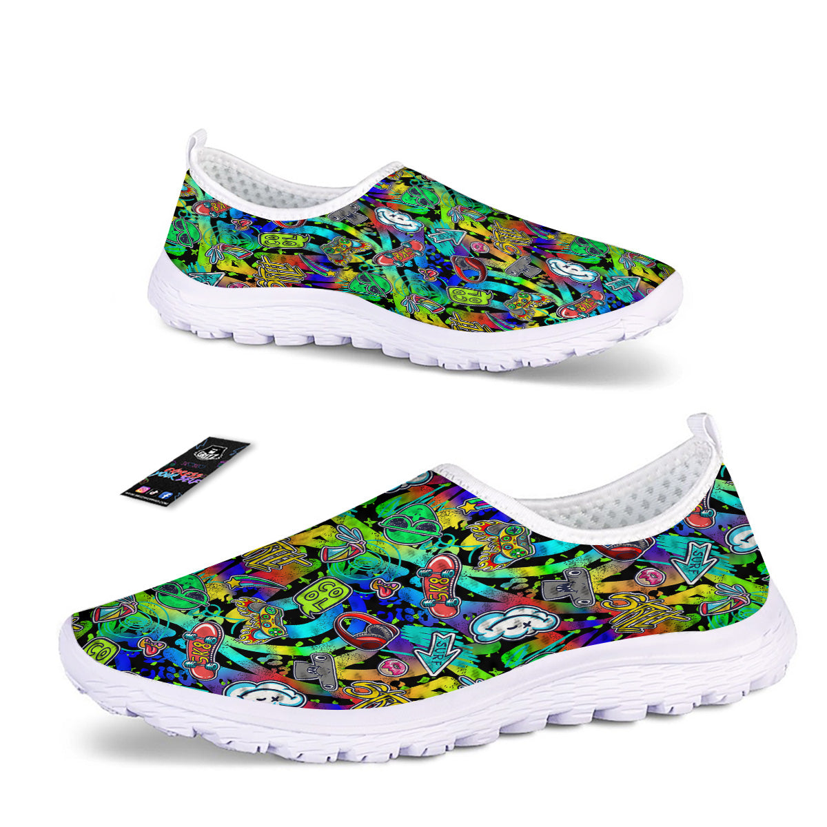 Abstract Alien Graffiti Text Print Pattern Nurse Shoes-grizzshop