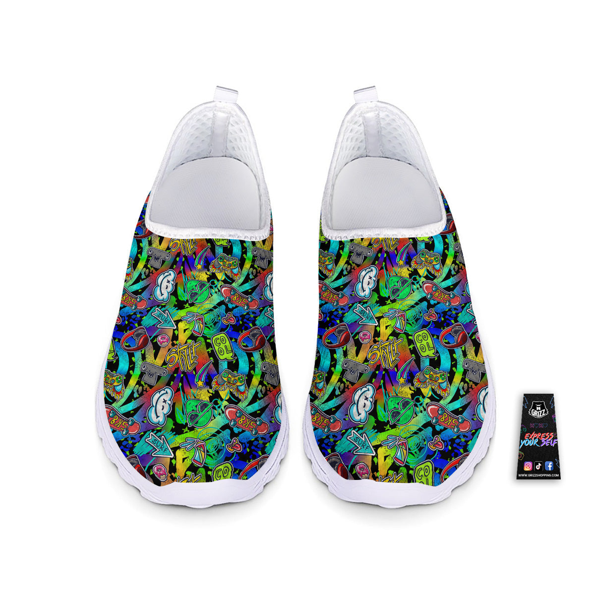 Abstract Alien Graffiti Text Print Pattern Nurse Shoes-grizzshop