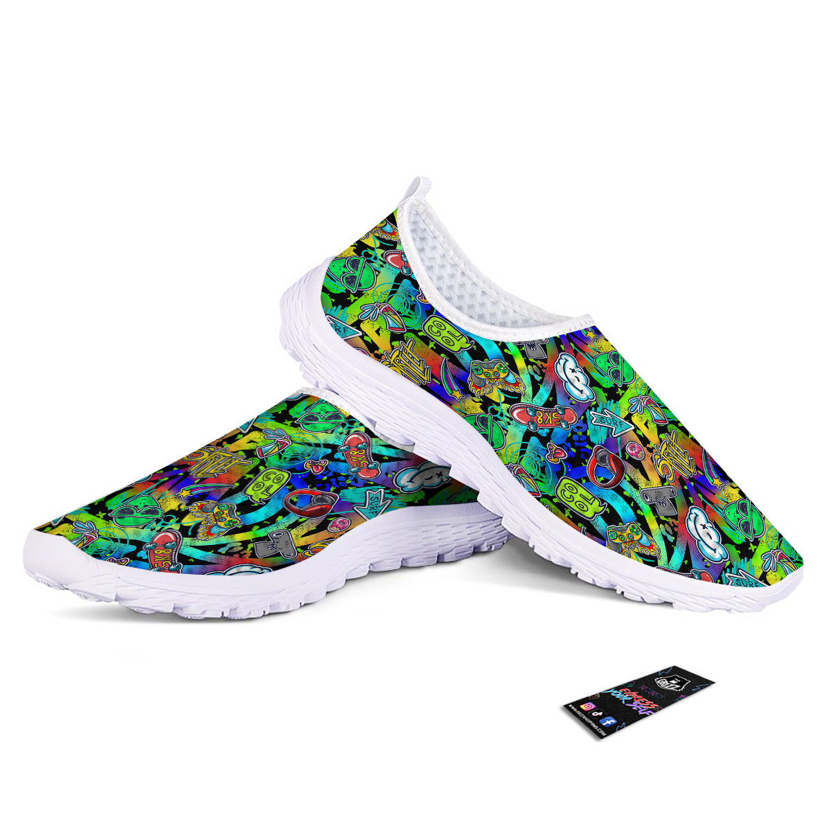 Abstract Alien Graffiti Text Print Pattern Nurse Shoes-grizzshop