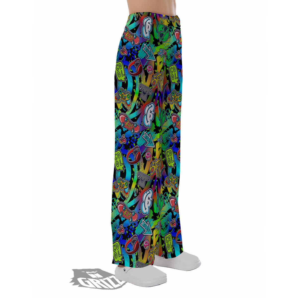 Abstract Alien Graffiti Text Print Pattern Pajama Pants-grizzshop