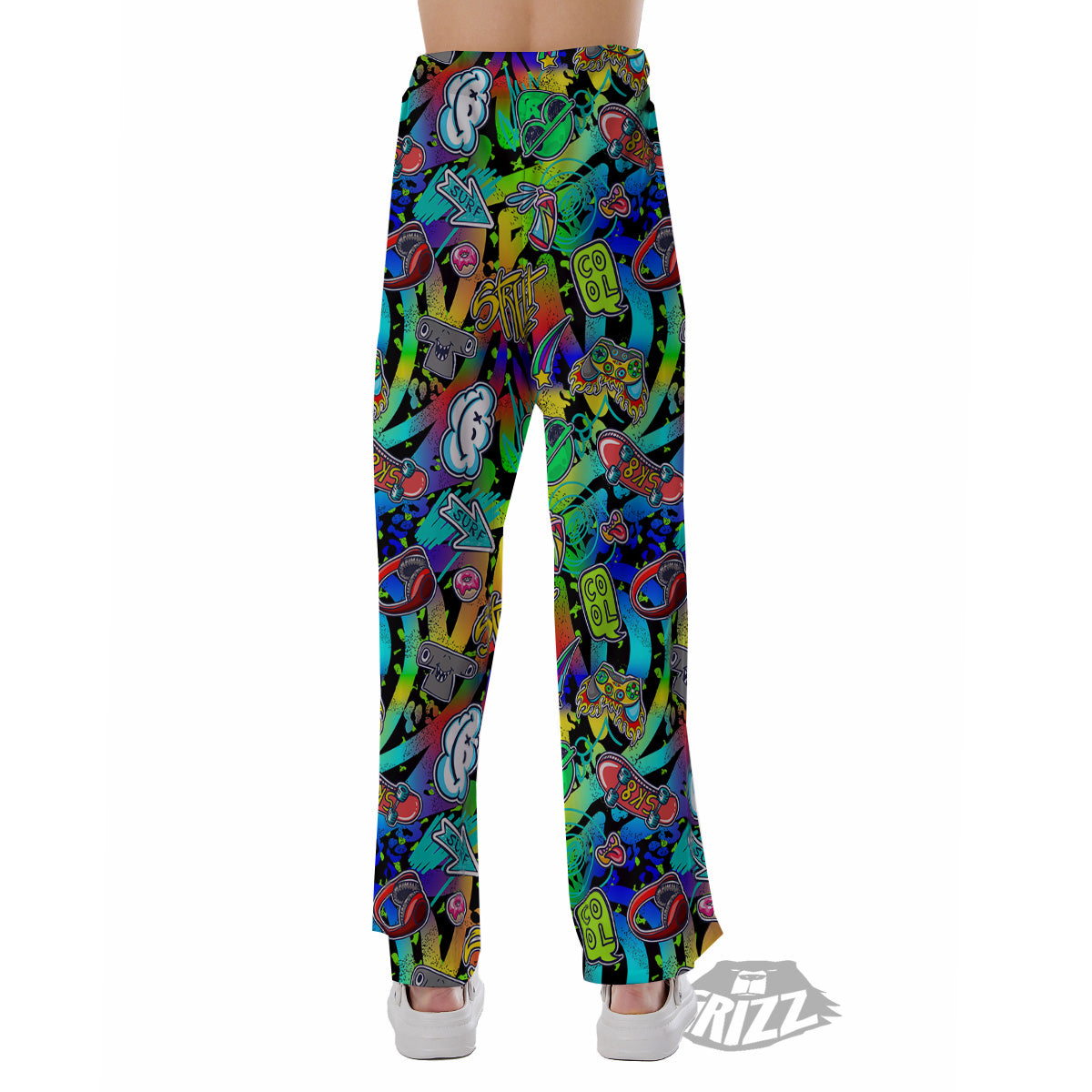 Abstract Alien Graffiti Text Print Pattern Pajama Pants-grizzshop