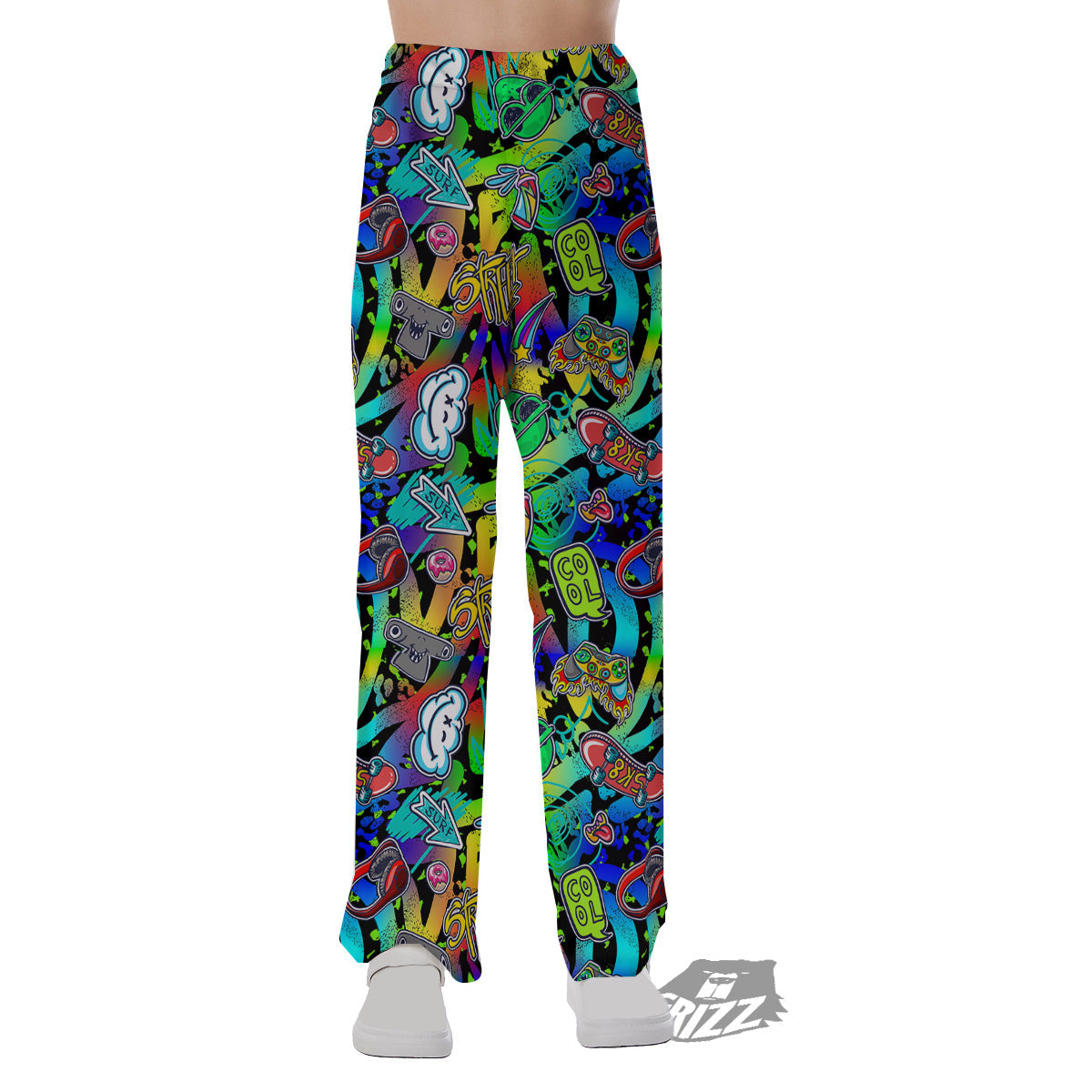 Abstract Alien Graffiti Text Print Pattern Pajama Pants-grizzshop