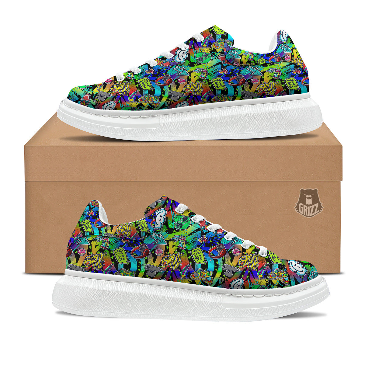 Abstract Alien Graffiti Text Print Pattern Platform Shoes-grizzshop