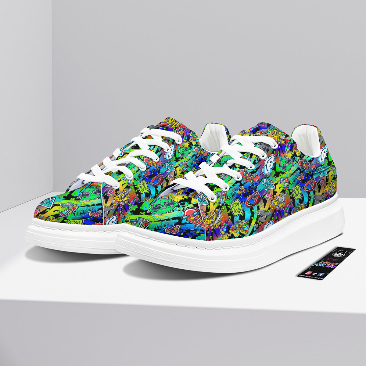 Abstract Alien Graffiti Text Print Pattern Platform Shoes-grizzshop