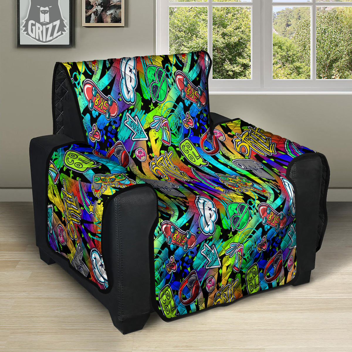 Abstract Alien Graffiti Text Print Pattern Recliner Protector-grizzshop