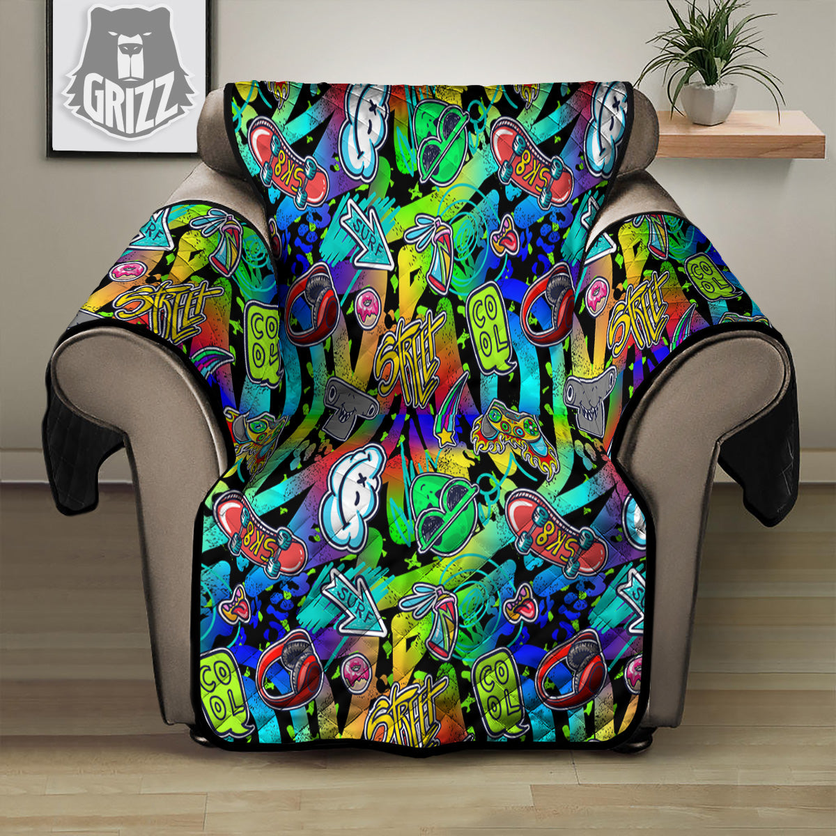 Abstract Alien Graffiti Text Print Pattern Recliner Protector-grizzshop