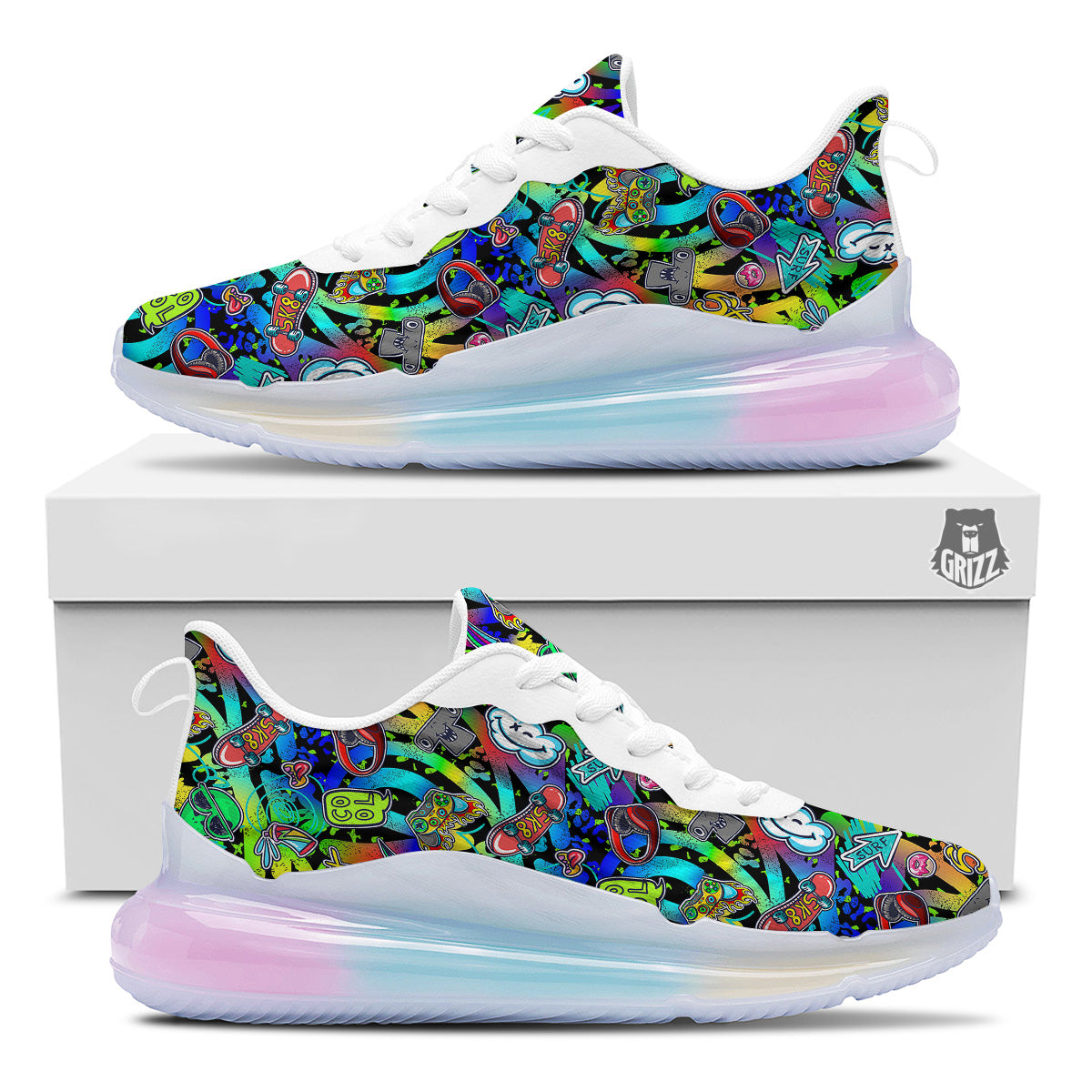 Abstract Alien Graffiti Text Print Pattern Running Sneakers-grizzshop