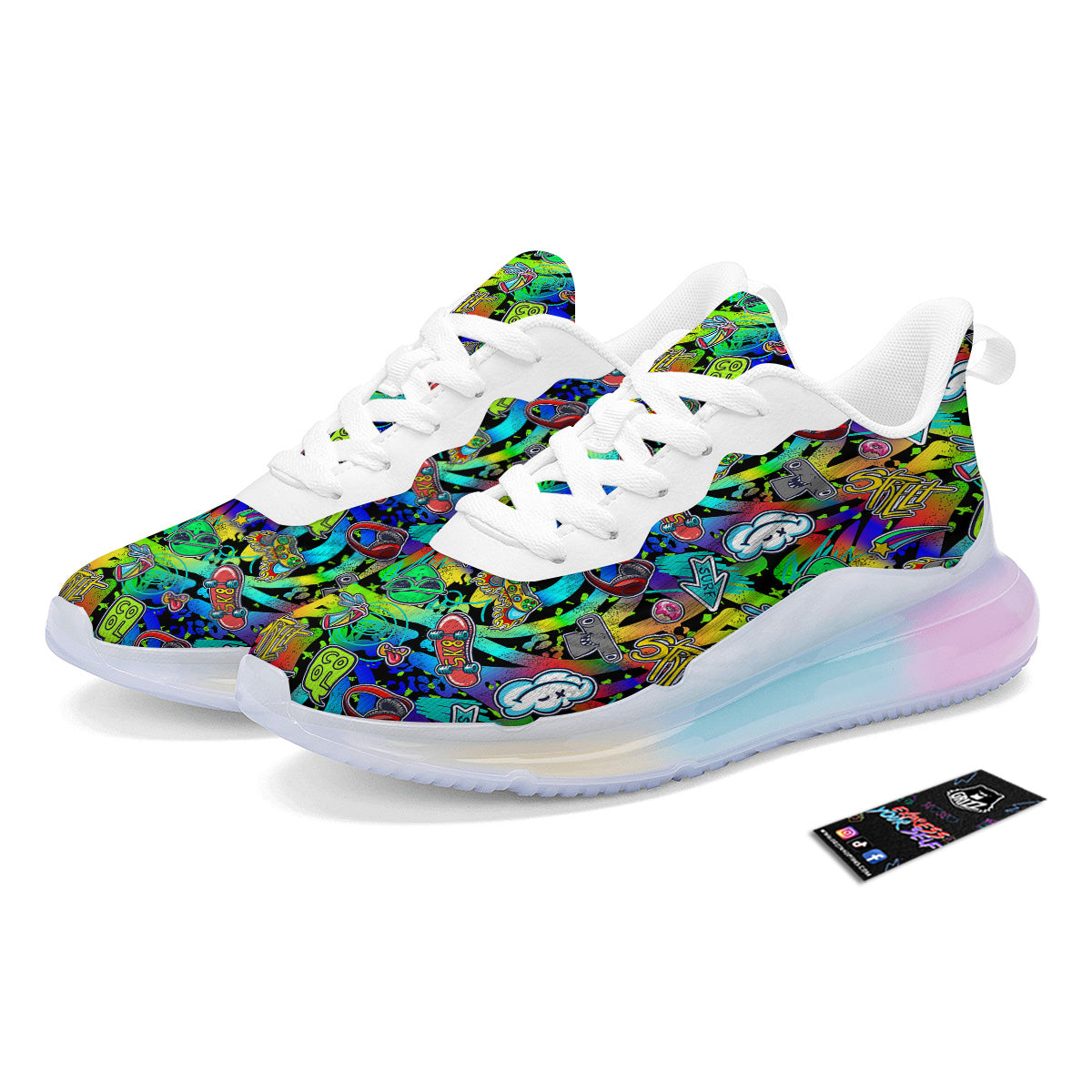 Abstract Alien Graffiti Text Print Pattern Running Sneakers-grizzshop