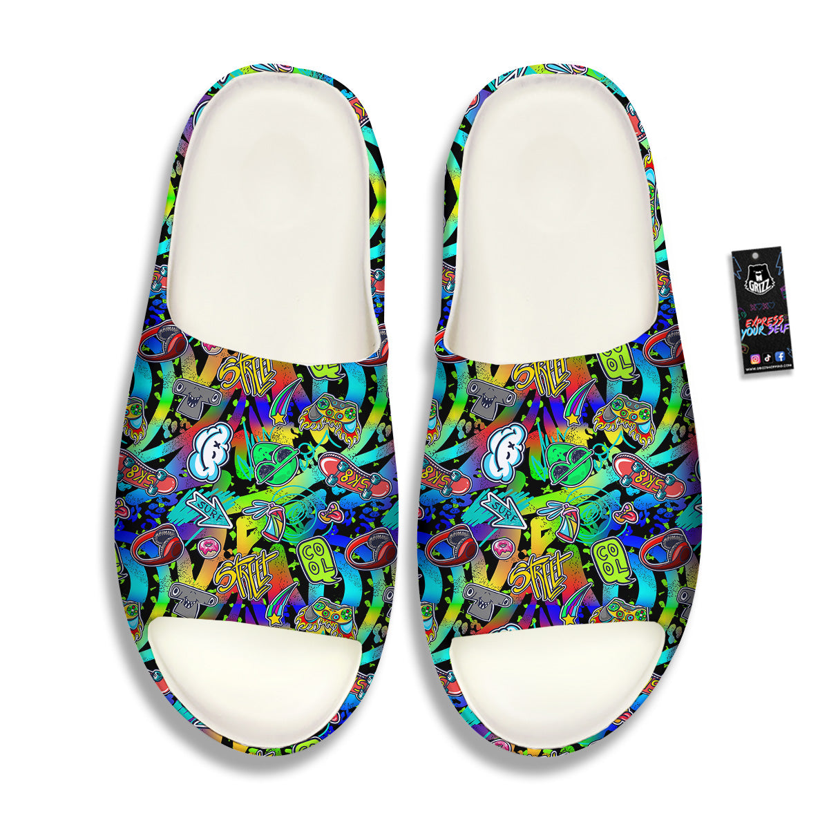 Abstract Alien Graffiti Text Print Pattern Sandals-grizzshop