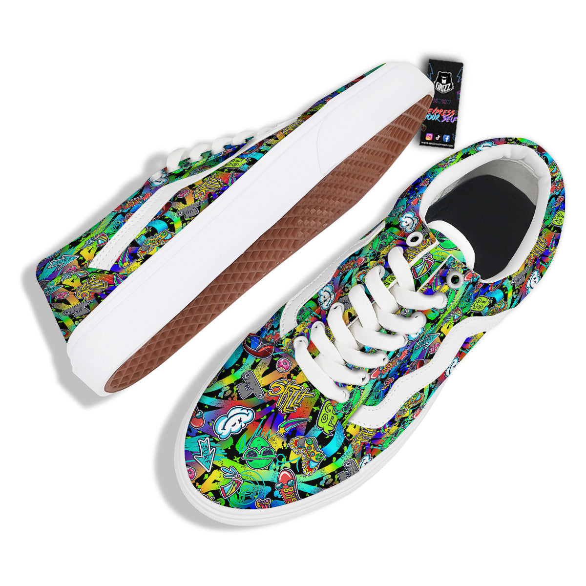 Abstract Alien Graffiti Text Print Pattern Skate Shoes-grizzshop