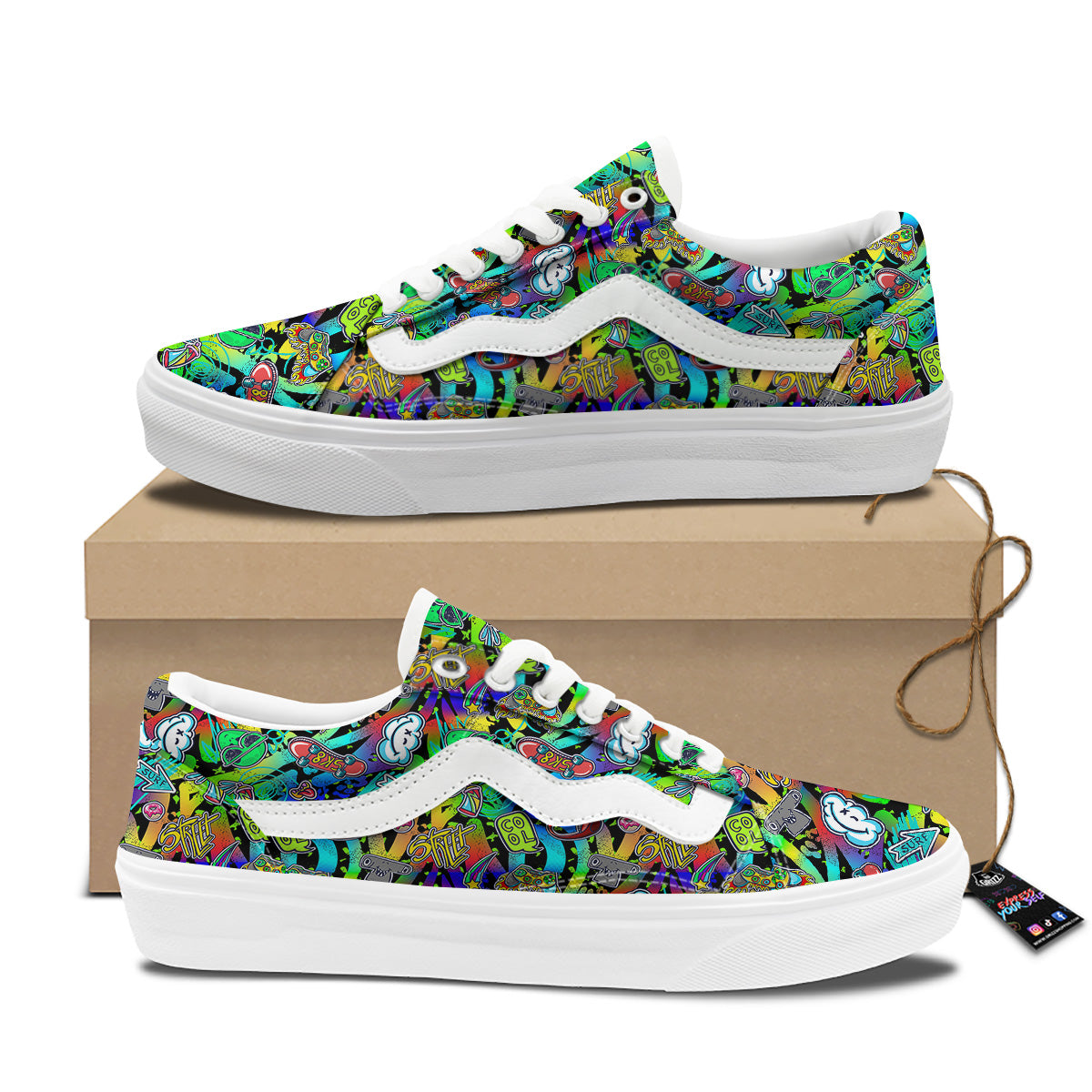 Abstract Alien Graffiti Text Print Pattern Skate Shoes-grizzshop