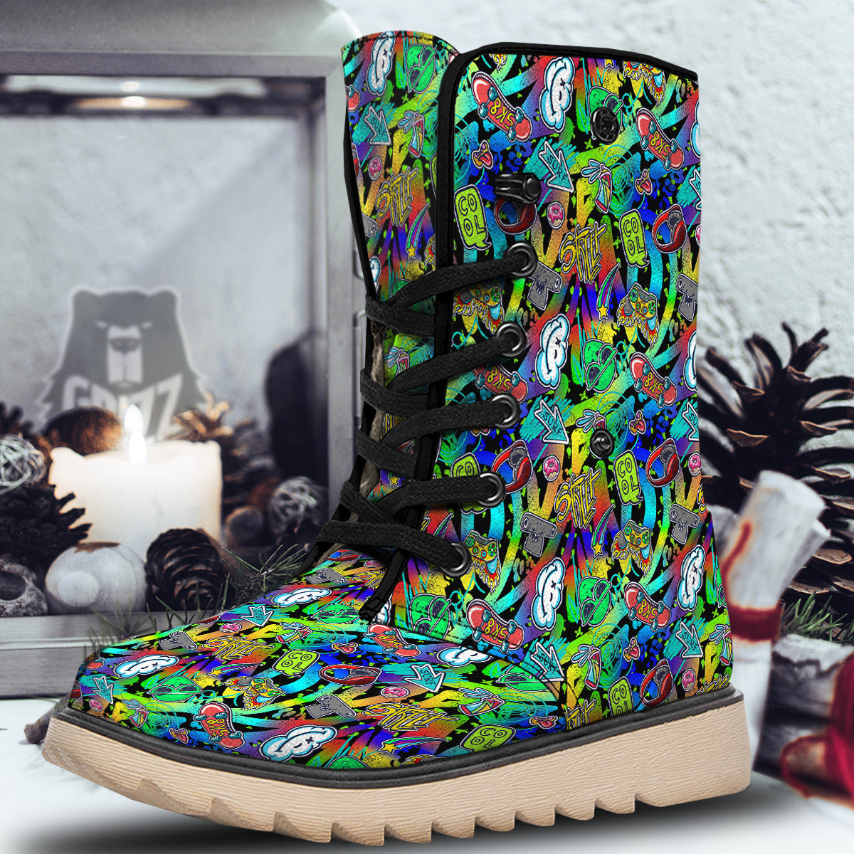 Abstract Alien Graffiti Text Print Pattern Snow Boots-grizzshop