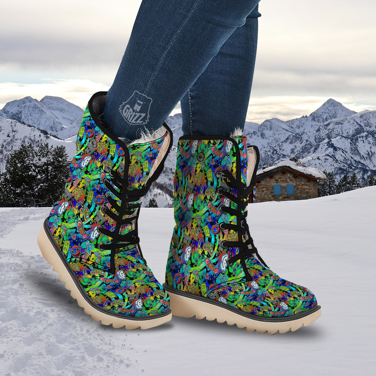 Abstract Alien Graffiti Text Print Pattern Snow Boots-grizzshop