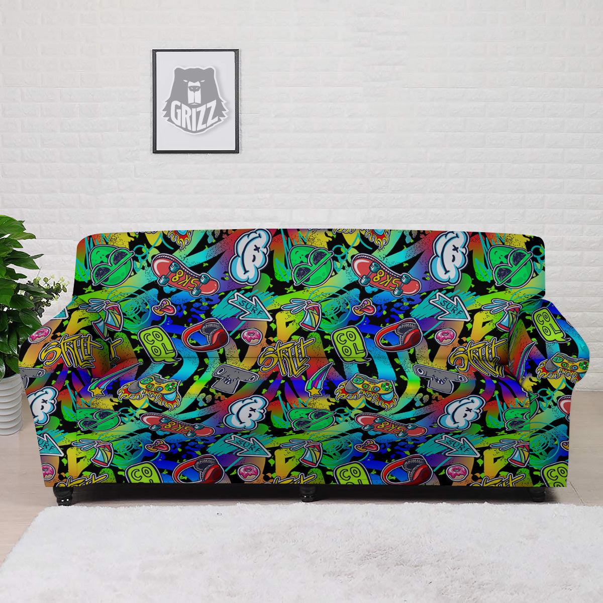 Abstract Alien Graffiti Text Print Pattern Sofa Cover-grizzshop