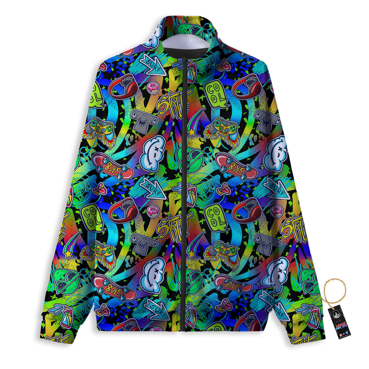 Abstract Alien Graffiti Text Print Pattern Track Jacket-grizzshop