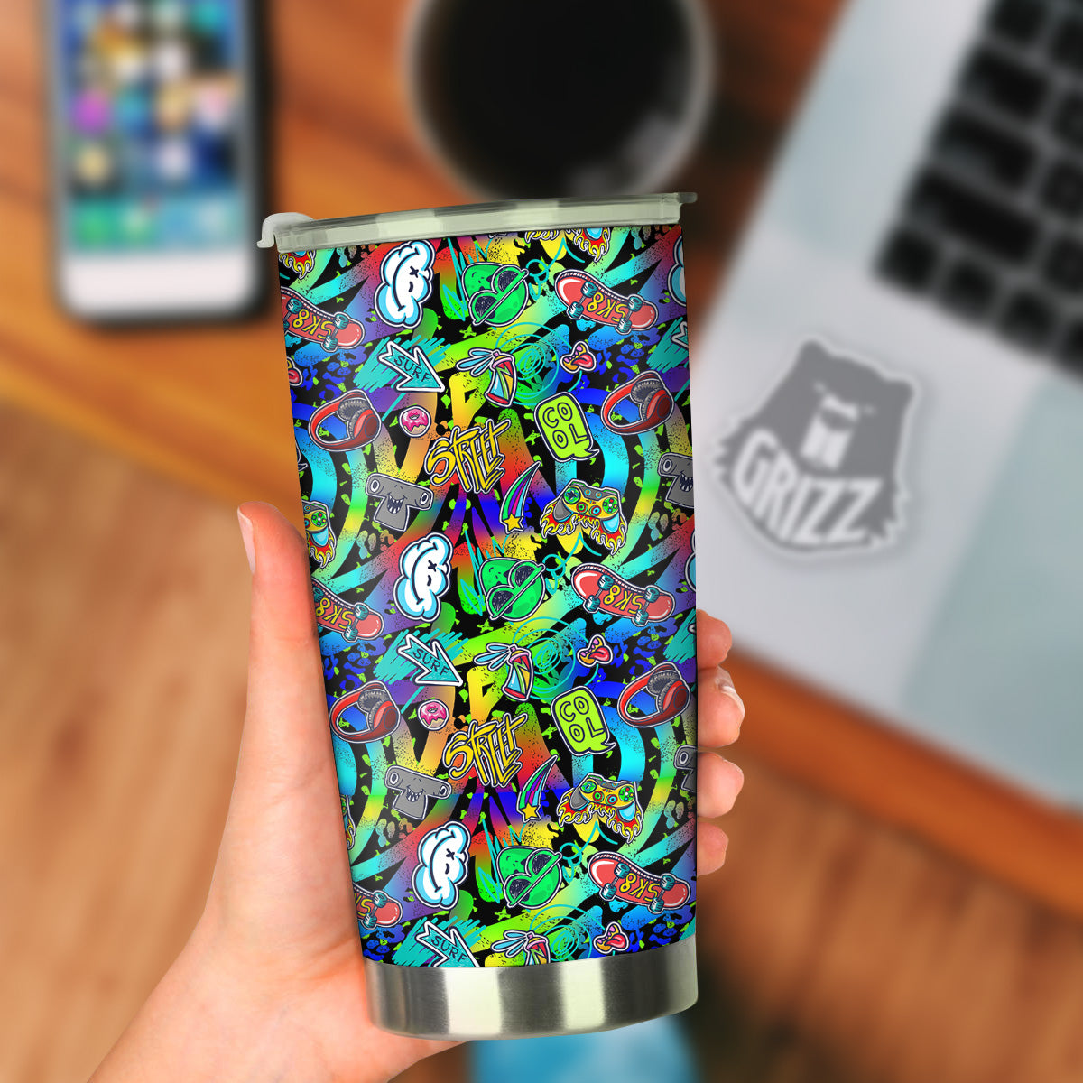 Abstract Alien Graffiti Text Print Pattern Tumbler-grizzshop