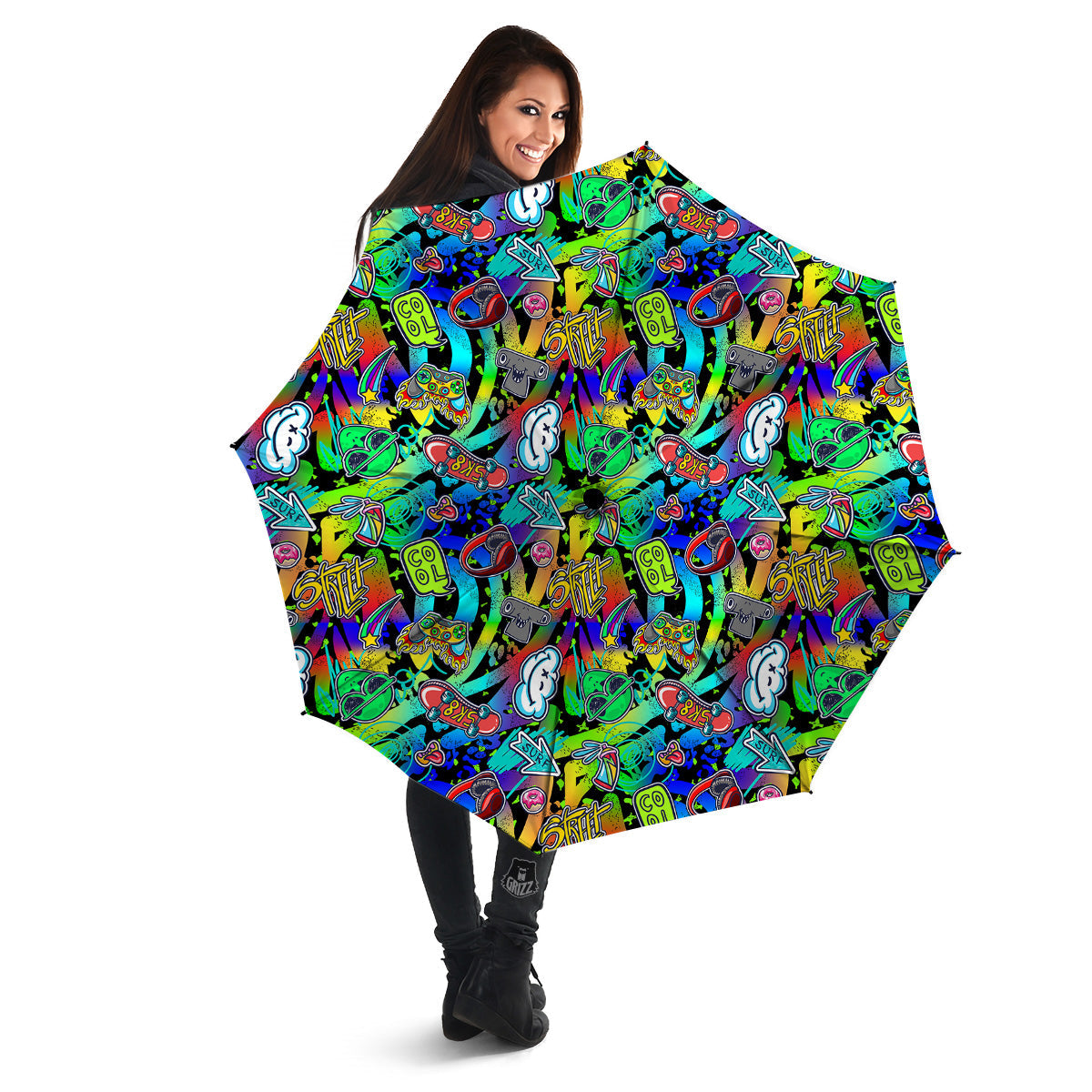 Abstract Alien Graffiti Text Print Pattern Umbrella-grizzshop