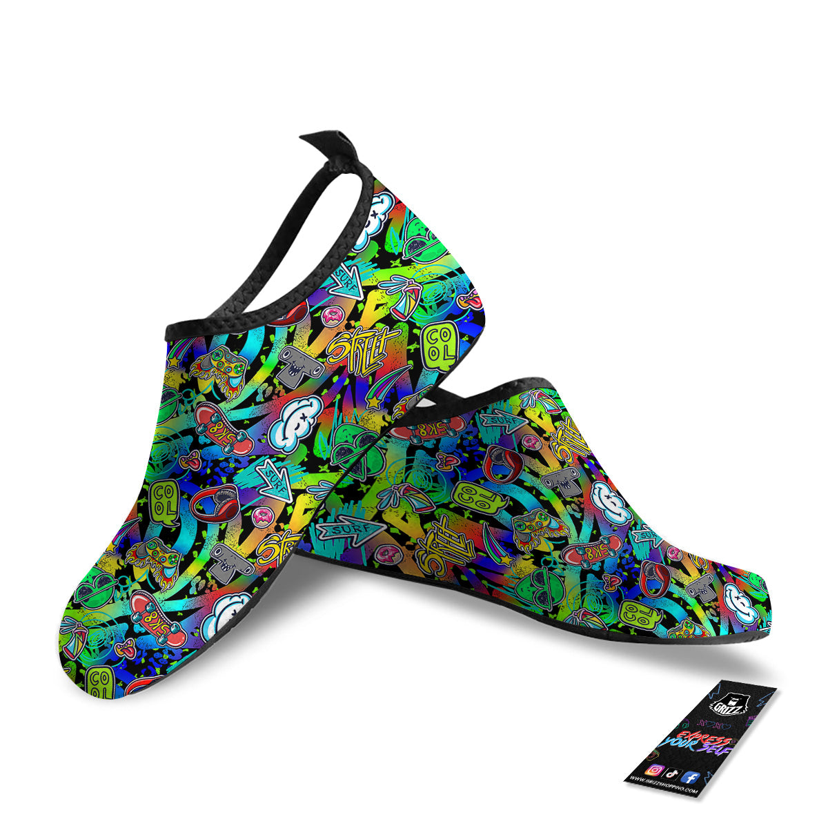 Abstract Alien Graffiti Text Print Pattern Water Shoes-grizzshop