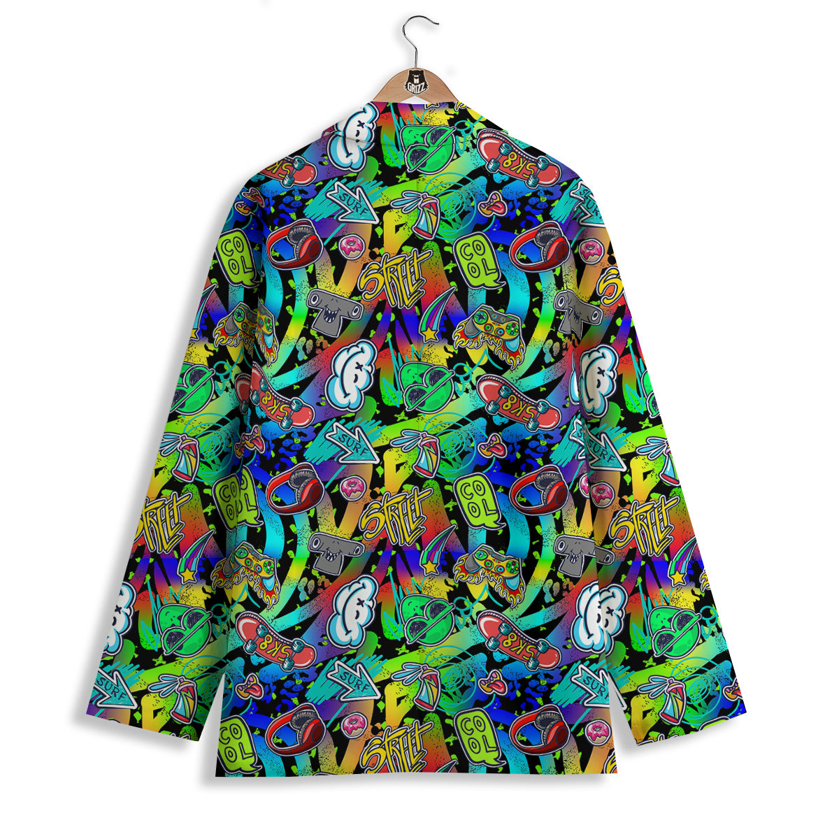 Abstract Alien Graffiti Text Print Pattern Women's Blazer-grizzshop