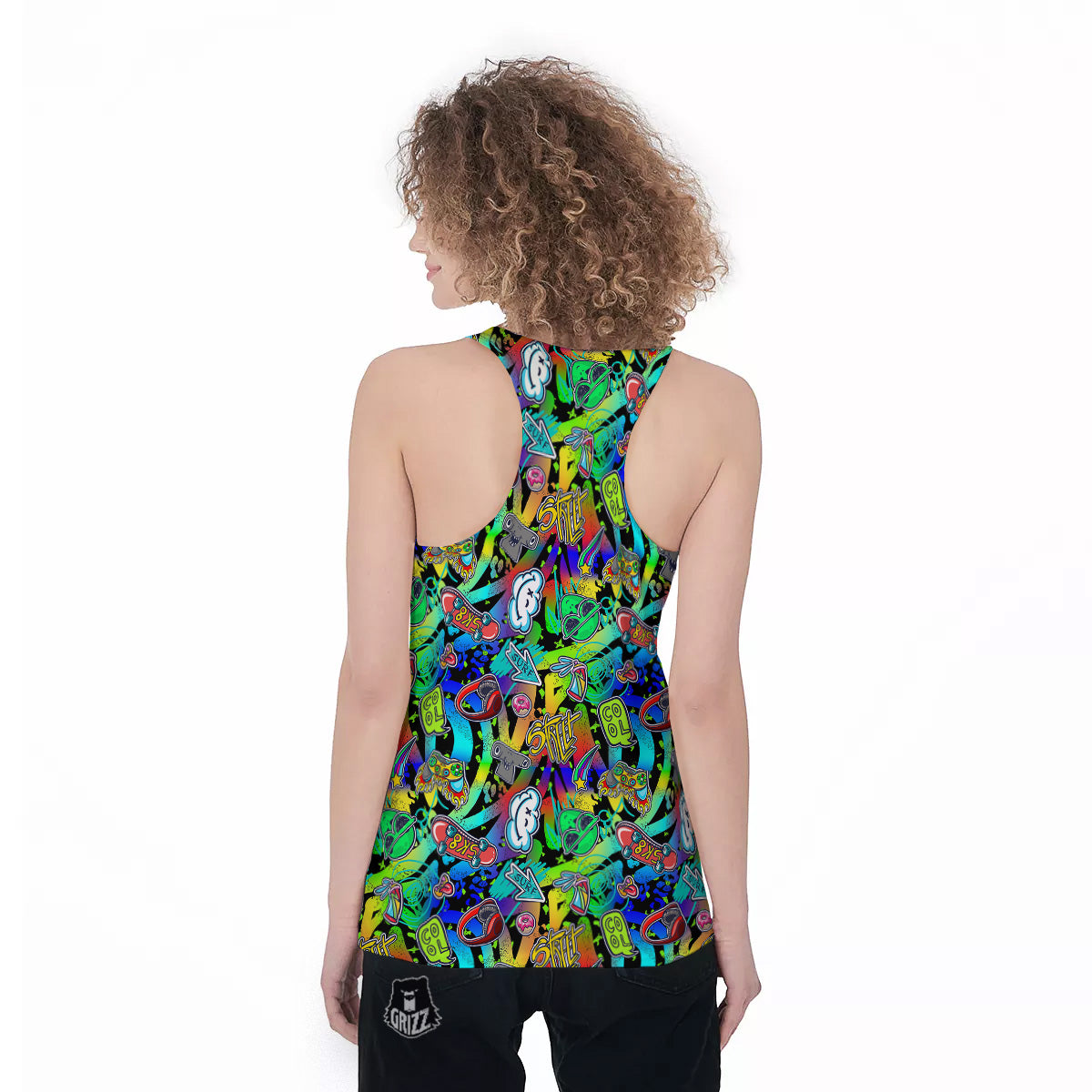 Abstract Alien Graffiti Text Print Pattern Women's Racerback Tank Top-grizzshop