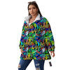 Abstract Alien Graffiti Text Print Pattern Women's Sherpa Jacket-grizzshop