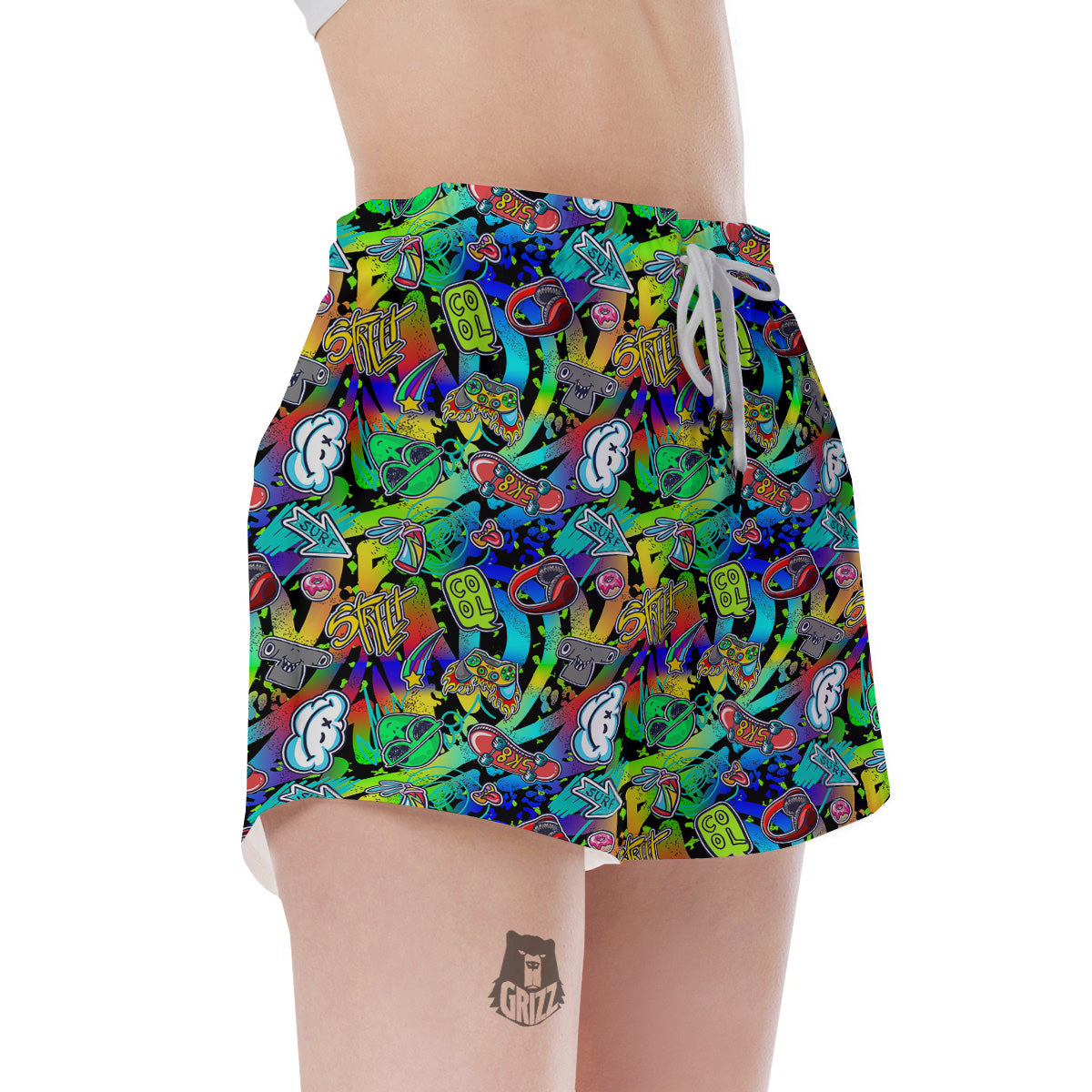 Abstract Alien Graffiti Text Print Pattern Women's Shorts-grizzshop
